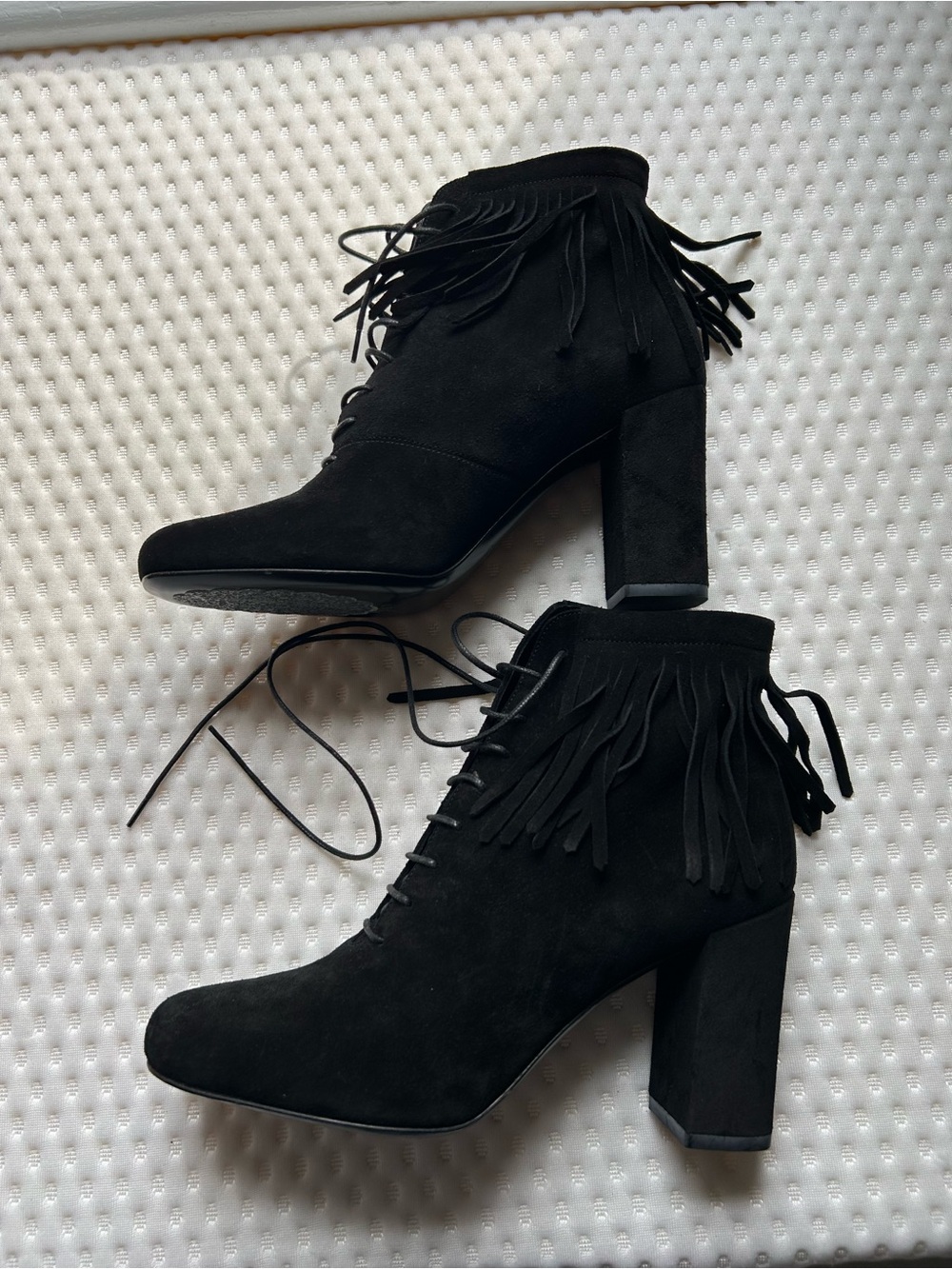 Saint Laurent Paris Black Suede Fringe Lace Up Ankle Boots 38 US 8 Italy